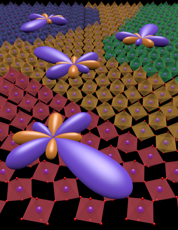 Artist's rendition of spatially segregated domains of multipolar order in the Sr2IrO4 crystal.